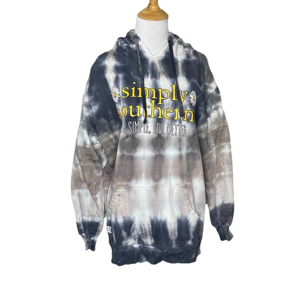 Simply Southern Grey navy Hoodie Sweatshirt Women Medium Multicolor Tie Dye - Picture 1 of 8